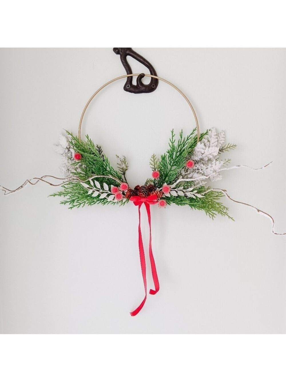 Wreath Flippers Handcrafted 10" Minimalist Winter Gold Hoop Wreath
